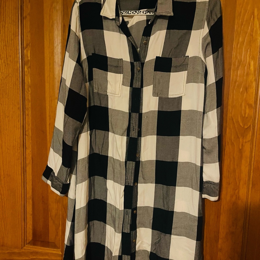 Old Navy Monochrome Plaid Shirt Dress